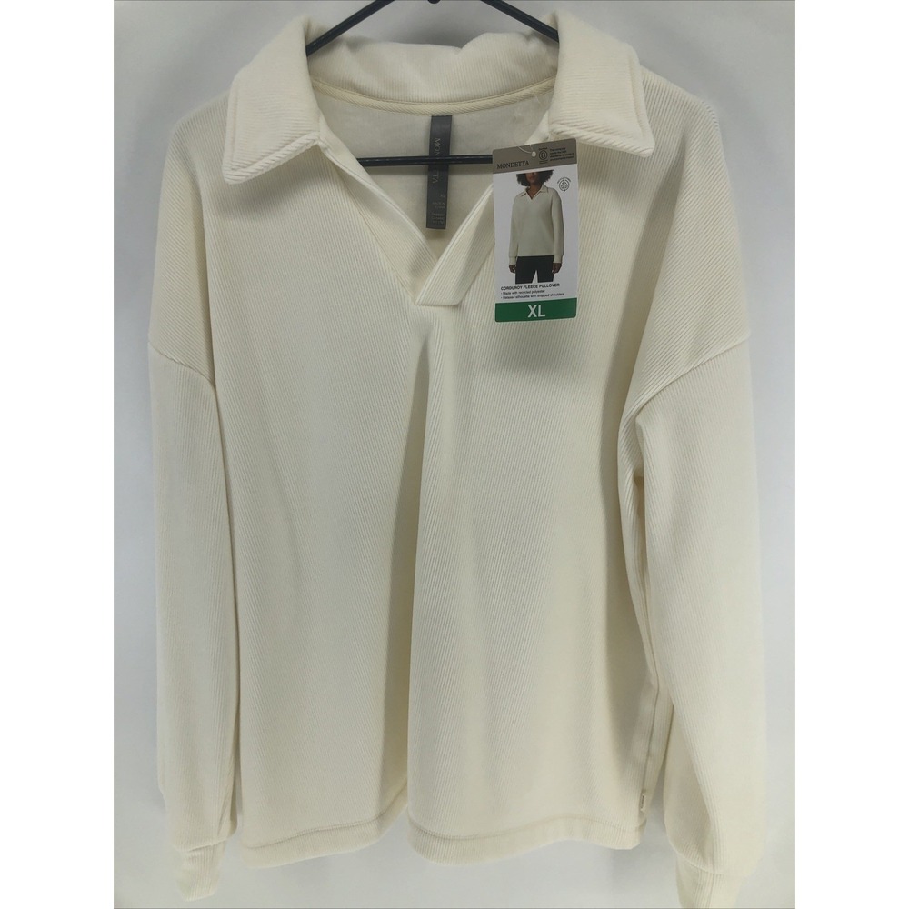 New Mondetta Women Corduroy Soft  Fleece Pullover Cream Ivory XL Extra Large - Picture 5 of 8